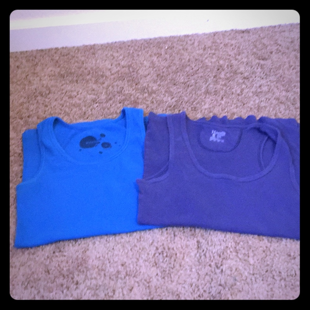 3/$15 2 tank tops size S Blue Reebok/purple Hanes